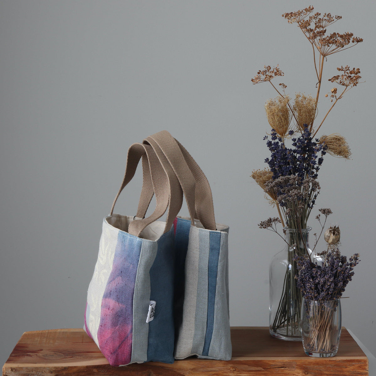 #Bag17 Handcrafted Canvas Bag - Linen Gioia - Pink and Flowers-La Cave à Laine