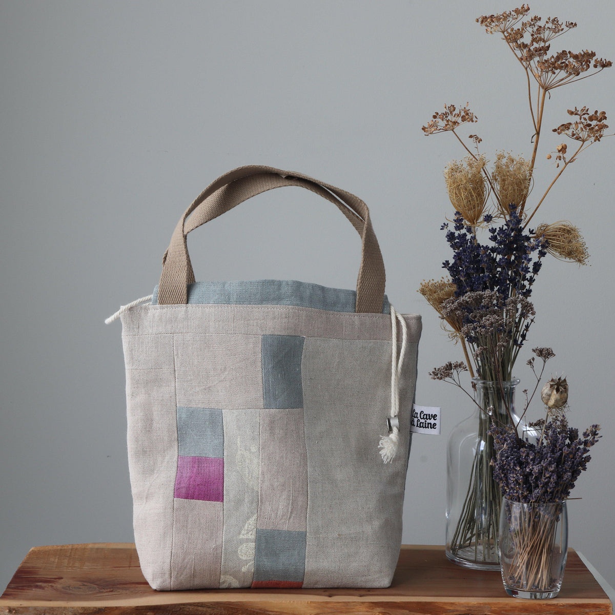 #Bag17 Handcrafted Canvas Bag - Linen Gioia - Pink and Flowers-La Cave à Laine