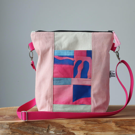 Patchwork Tote - Handcrafted and Hand-Printed Crossbody Bag with Zipper-La Cave à Laine