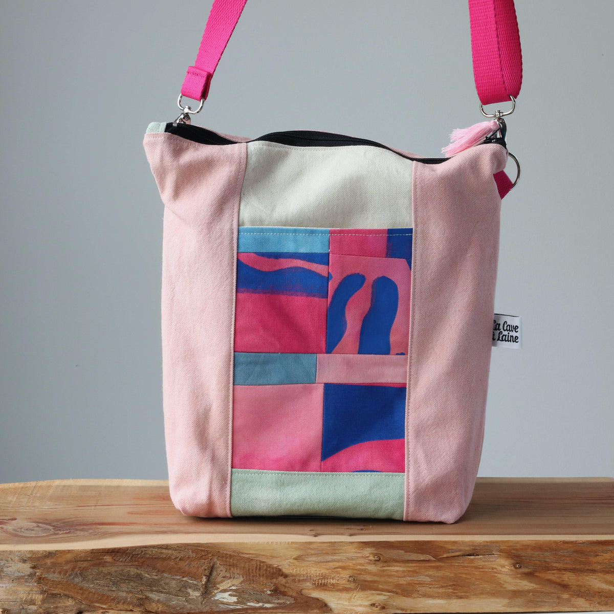 Patchwork Tote - Handcrafted and Hand-Printed Crossbody Bag with Zipper-La Cave à Laine