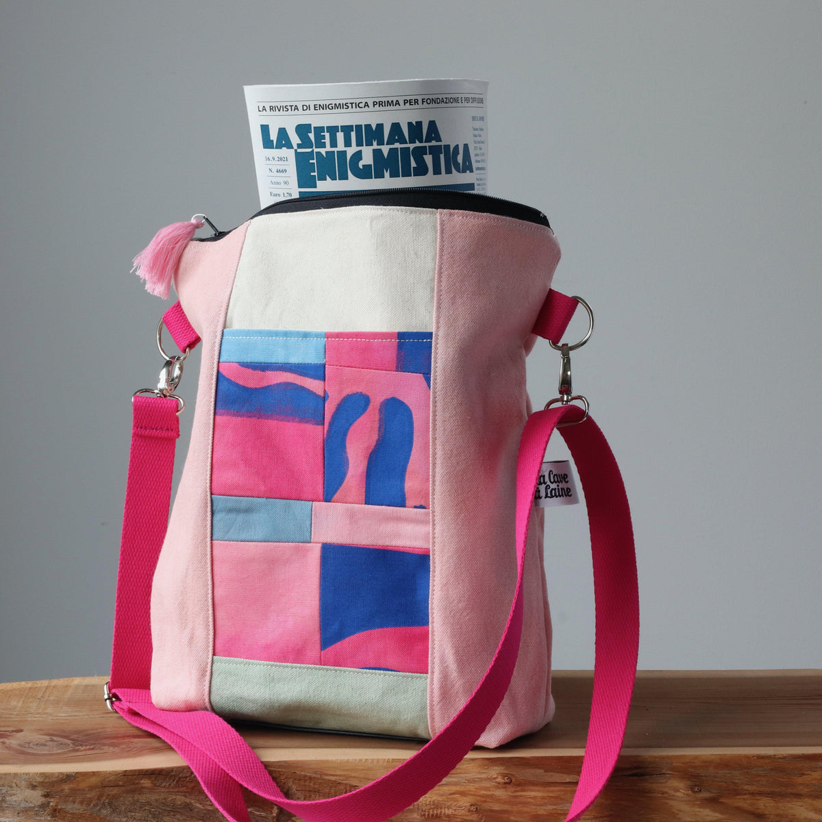 Patchwork Tote - Handcrafted and Hand-Printed Crossbody Bag with Zipper-La Cave à Laine