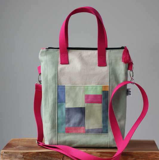 Patchwork Tote - Handcrafted and Hand-Dyed Crossbody Bag with Zipper-La Cave à Laine