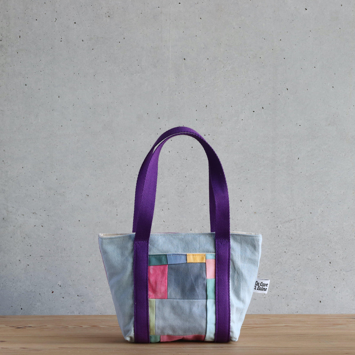 Handcrafted Canvas Bag - Hand-dyed and Patchwork Gioia - Double Pockets-La Cave à Laine