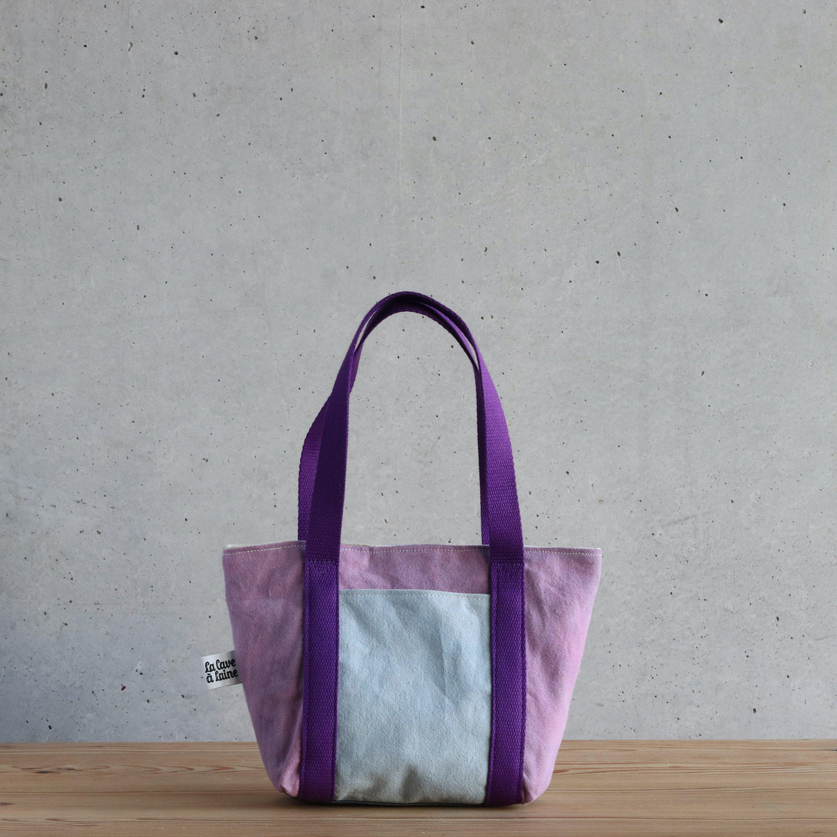Handcrafted Canvas Bag - Hand-dyed and Patchwork Gioia - Double Pockets-La Cave à Laine