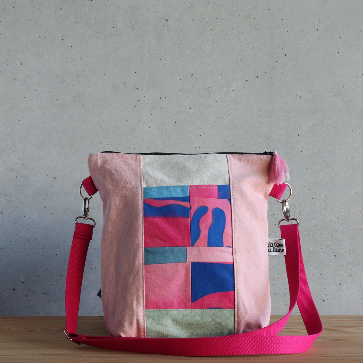 Patchwork Tote - Handcrafted and Hand-Printed Crossbody Bag with Zipper-La Cave à Laine