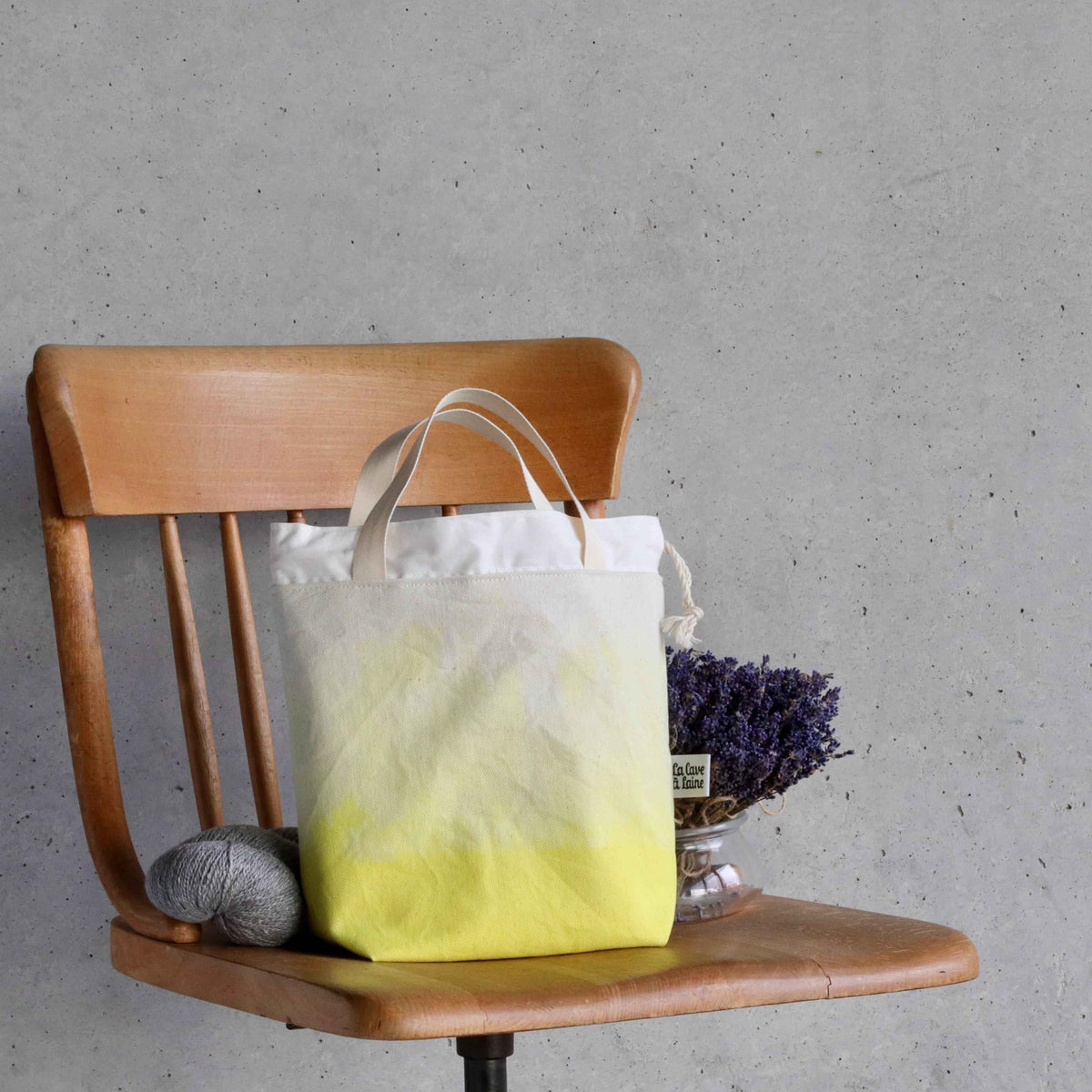 Aquarelle Project Bag - Hand-Dyed Organic Cotton, Giallo Limone-La Cave à Laine