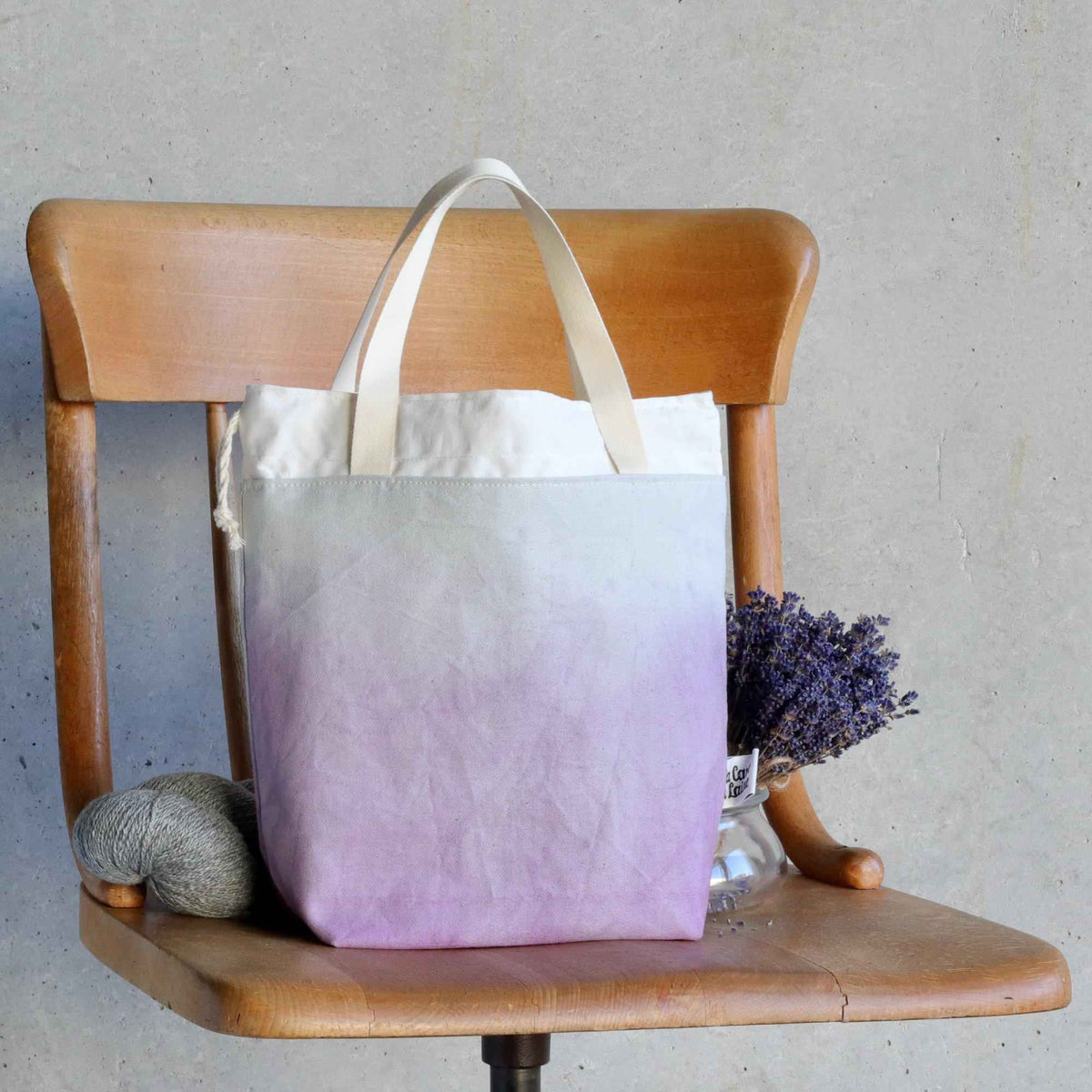 Aquarelle Project Bag - Hand-Dyed Organic Cotton, Viola-La Cave à Laine