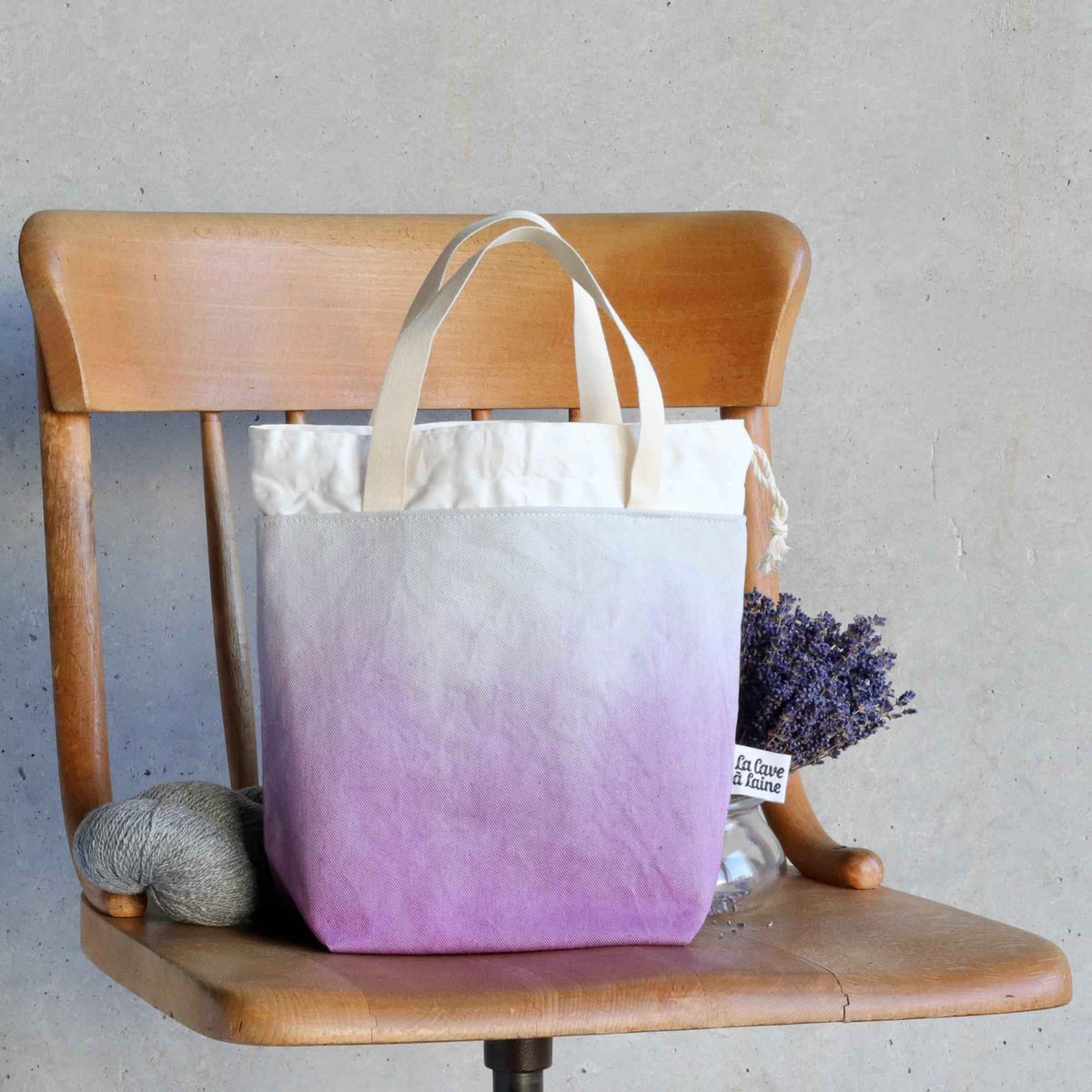 Aquarelle Project Bag - Hand-Dyed Organic Cotton, Viola-La Cave à Laine
