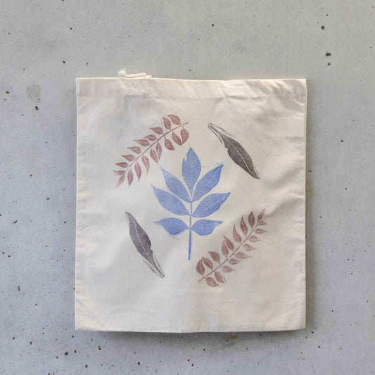 Organic Tote Project Bag, Hand Printed - Foliage | End-of-collection-La Cave à Laine