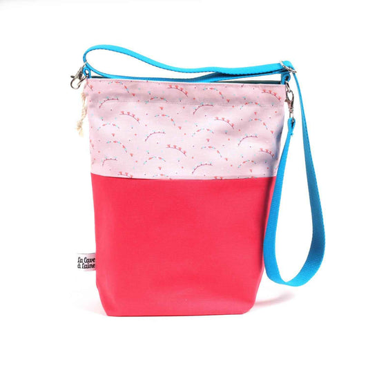 Bucket Project Bag - Crossbody Shoulder Strap, Pink Garland-La Cave à Laine