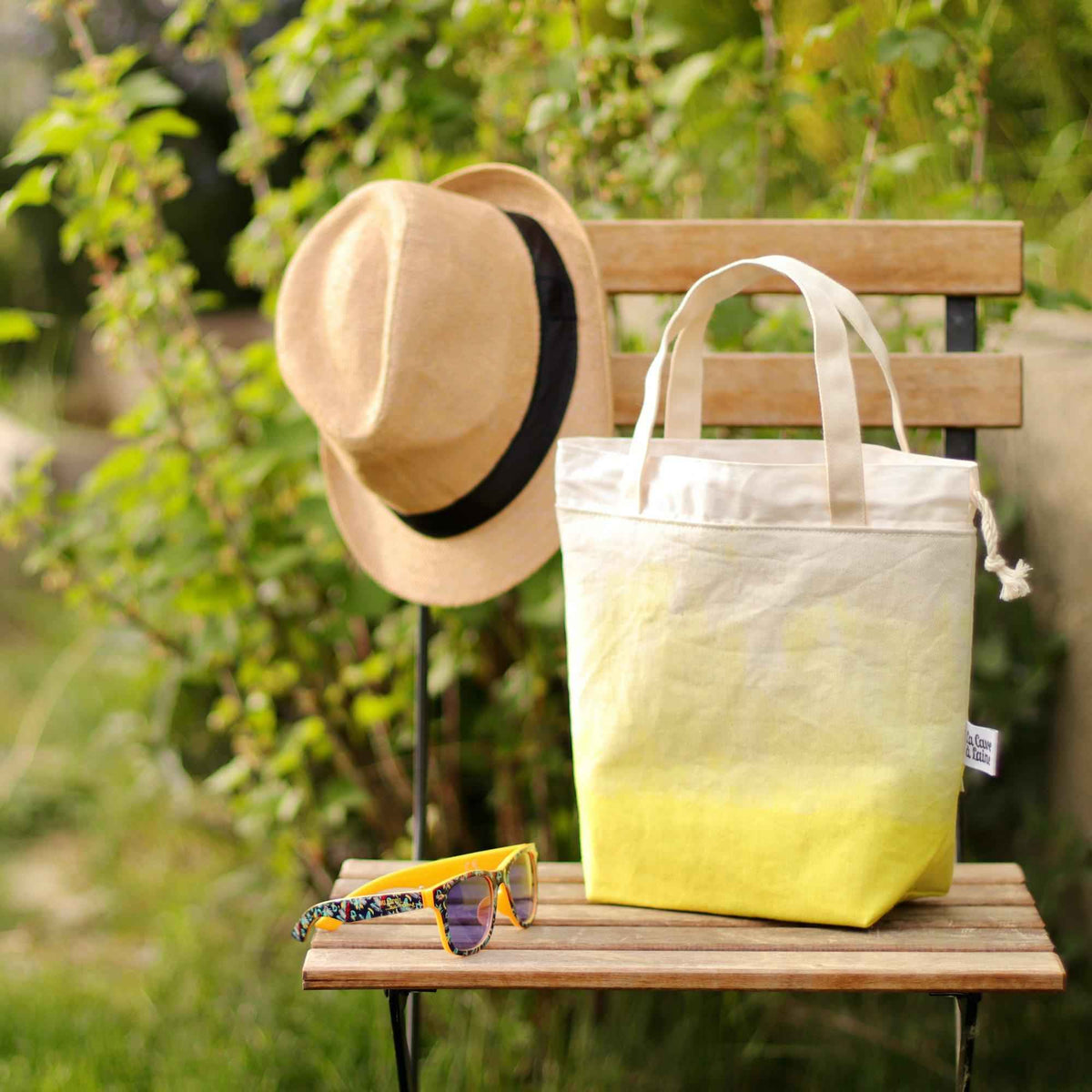 Aquarelle Project Bag - Hand-Dyed Organic Cotton, Giallo Limone-La Cave à Laine