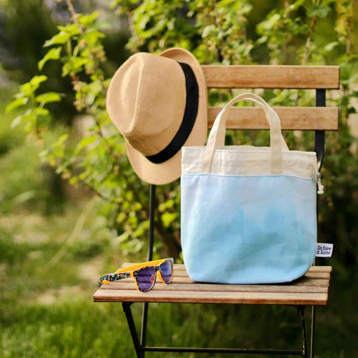 Aquarelle Project Bag - Hand-Dyed Organic Cotton, Blu Cielo-La Cave à Laine