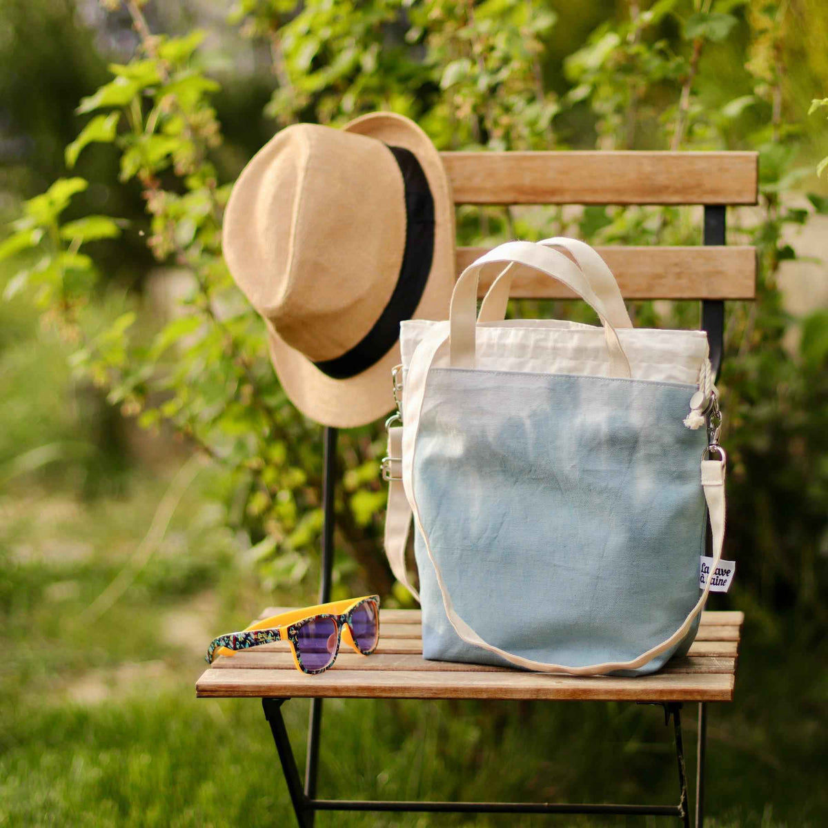 Aquarelle Project Bag - Hand-Dyed Organic Cotton, Crossbody, Blu Tempesta-La Cave à Laine