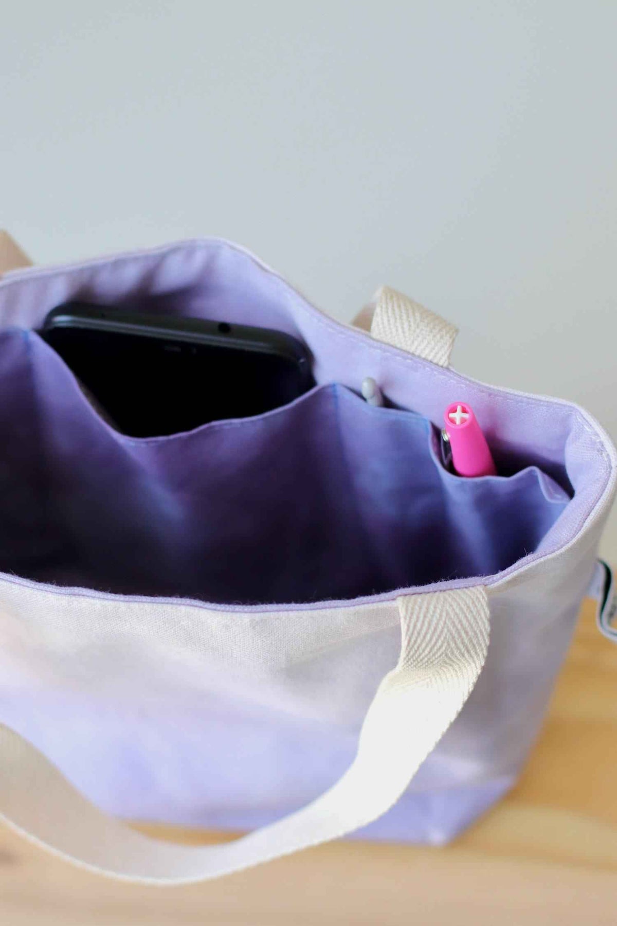 Aquarelle Small Project Bag - Hand-Dyed Organic Cotton, Lavanda - END OF COLLECTION-La Cave à Laine