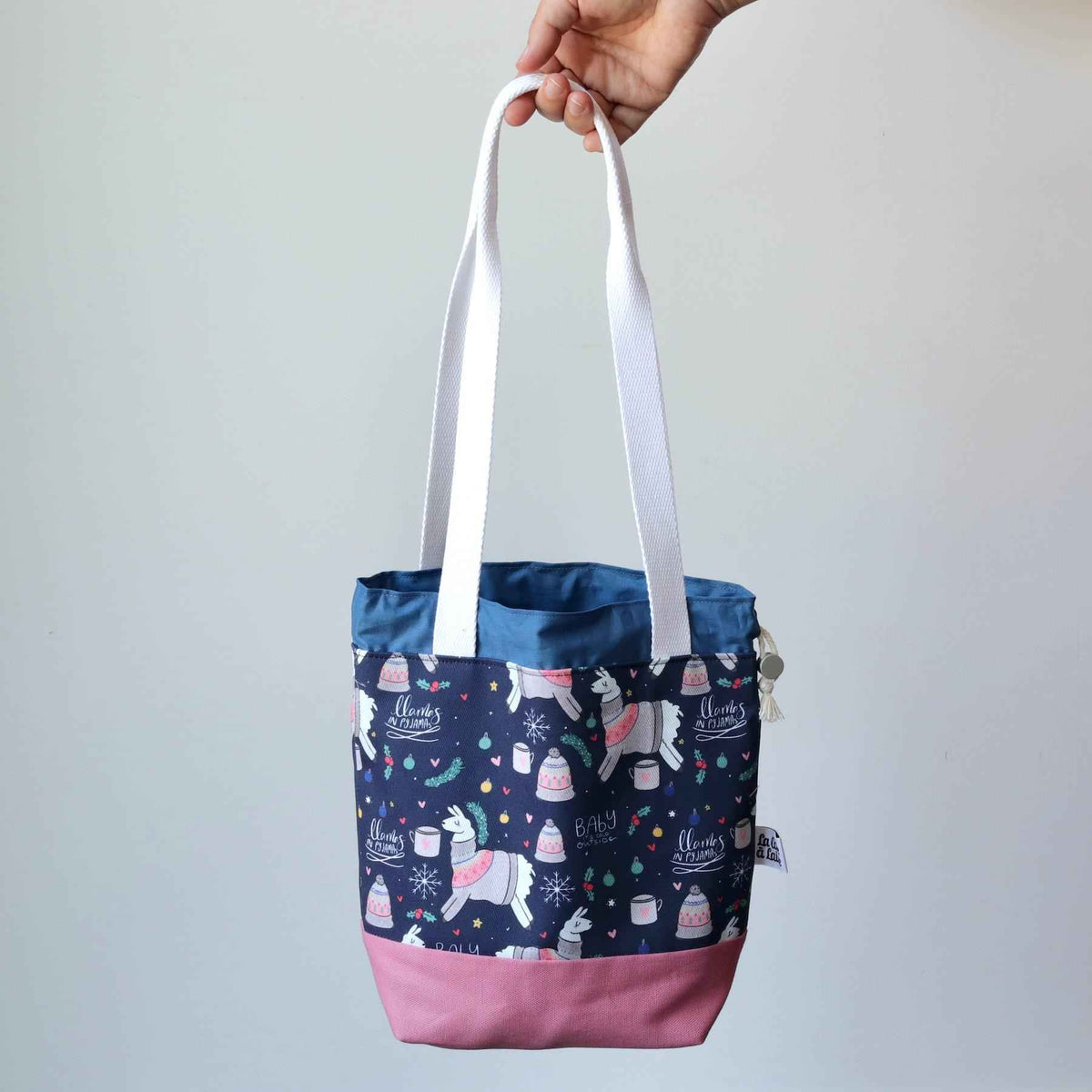Llama Project Bag - Long Handles - Pink and Blue-La Cave à Laine